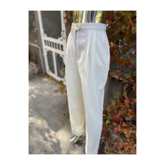 Vintage 90s Ivory Trousers High Waist Pants Pleat Front Minimalist Coastal Sz 18 - Picture 2 of 8